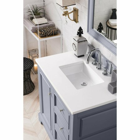 James Martin Vanities De Soto 36in Single Vanity, Silver Gray w/ 3 CM White Zeus Quartz Top 825-V36-SL-3WZ